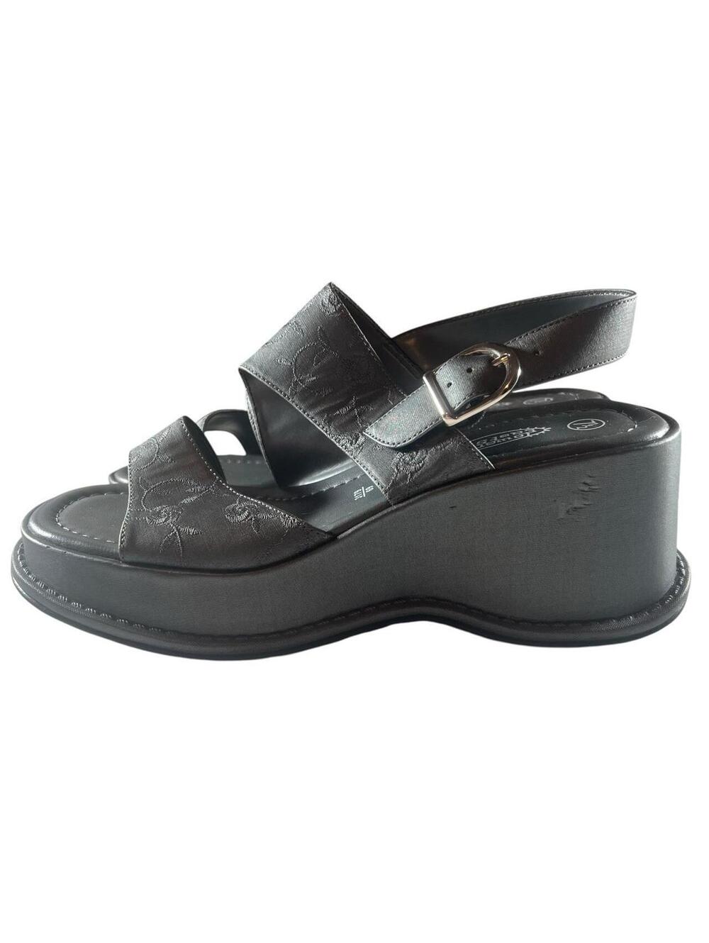 Vintage Lower East Side Black Floral Jacquard Platform Wedge Sandals